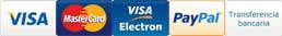 Pago con Tarjetas Visa, Visa Electron, Mastercard, Paypal y Transferencia Bancaria